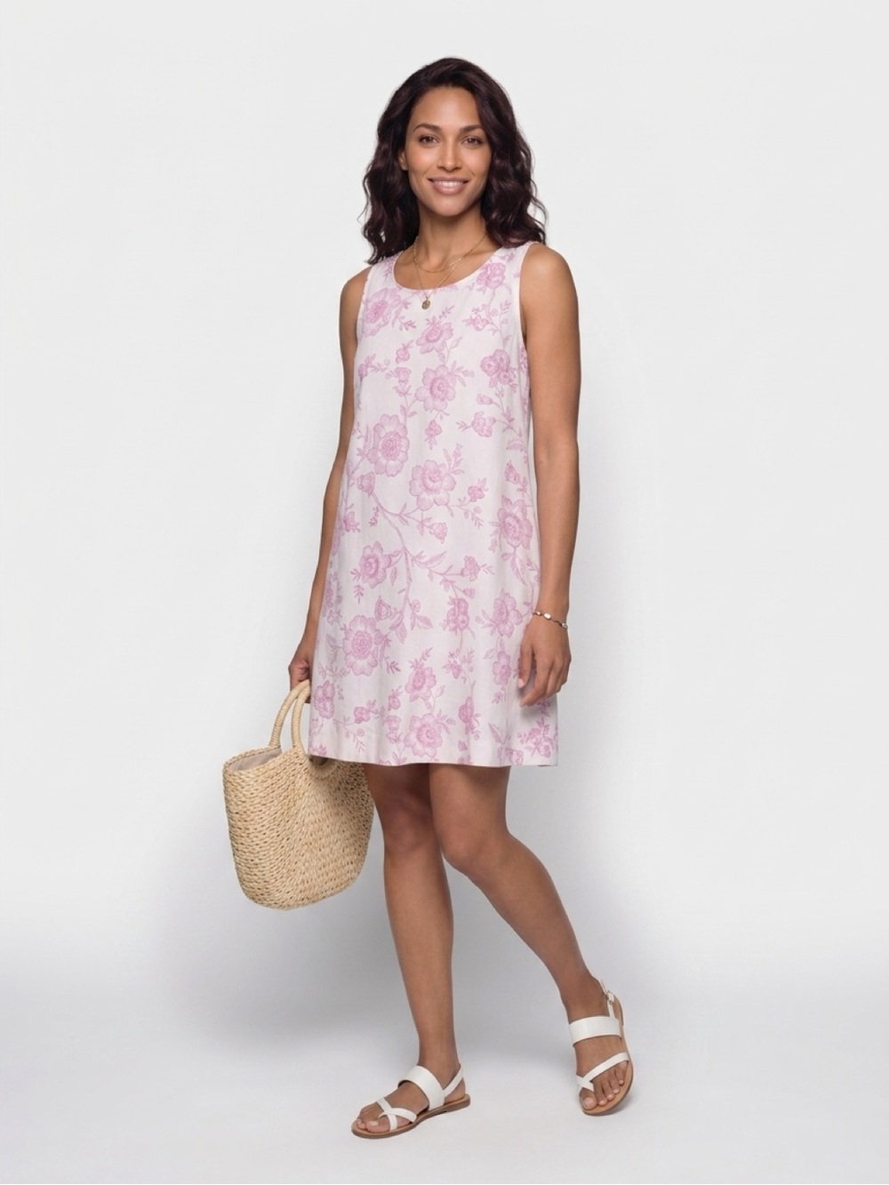 Joie Linen Blend Soft Pink Floral
Sleeveless Shift Dress Open Back Size L